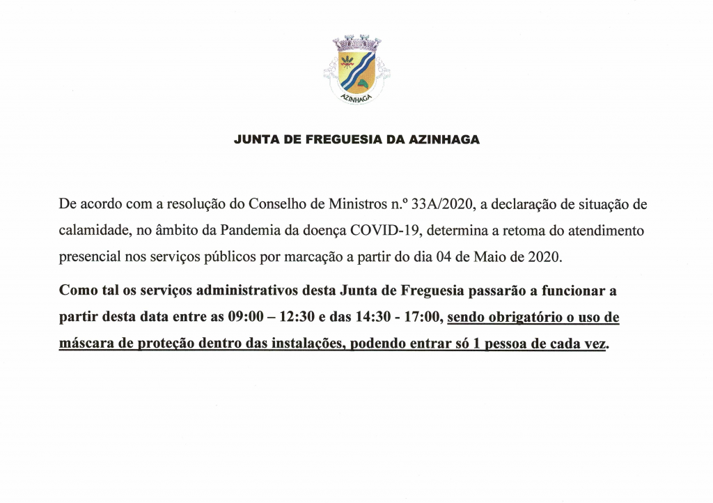 Imagem Atendimento JF Azinhaga 04-05-2020